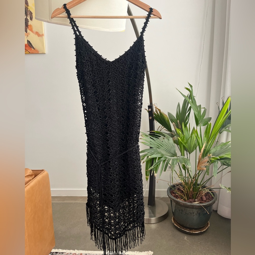 Vintage Whistles London Beaded Crochet Knit Midi Dress